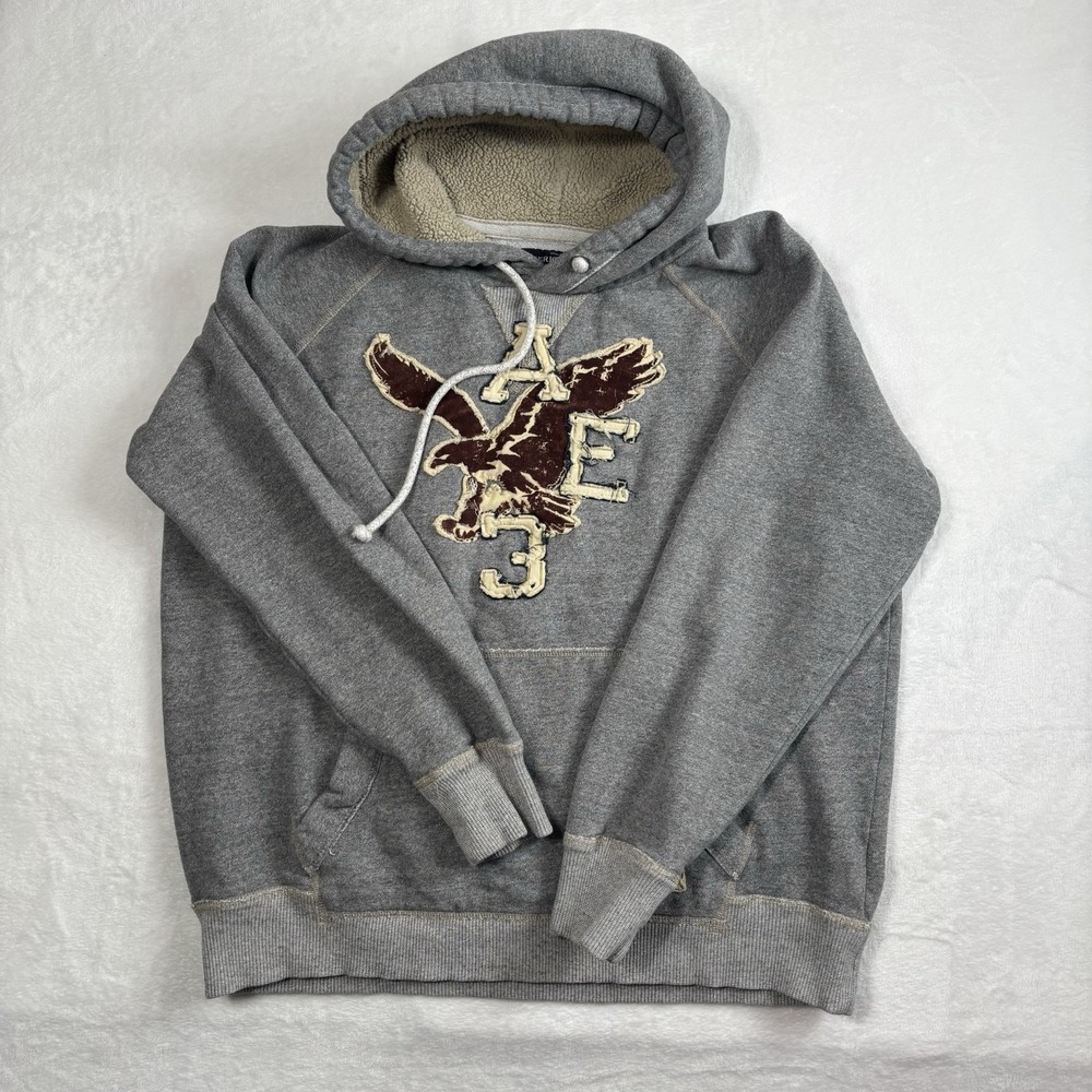 Y2K American Eagle Outfitter Grey Pullover Long Sleeve‎ Hoodie Men's Large